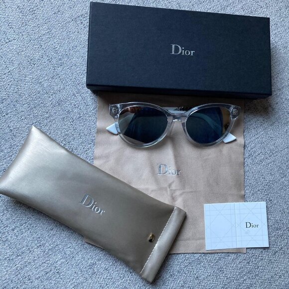 New Dior Diorama 7 Clear Plastic White Temples Solid Gray Mirror Lenses GKZDC